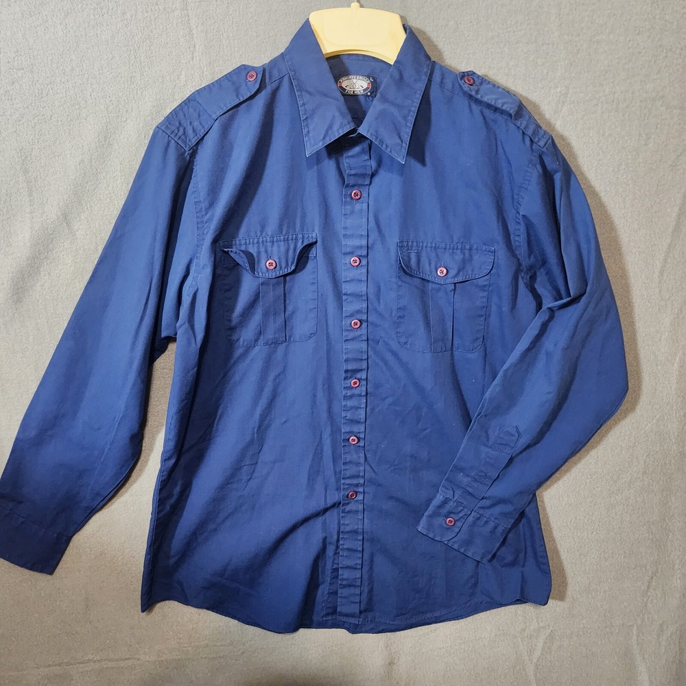 Knights Bridge Mens Blue Cargo 90's Casual Button Down Shirt Size Large